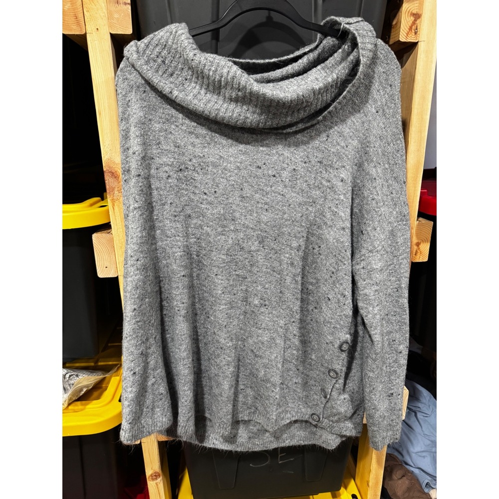 AB Studio Gray Cowl Neck Side Button Marled Knit Sweater Womens XXL